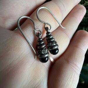 Elegant Black Crystals Patricia Locke Silver Tone Dangle Earrings